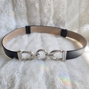 Chico's Black Leather Belt with Silver Buckle